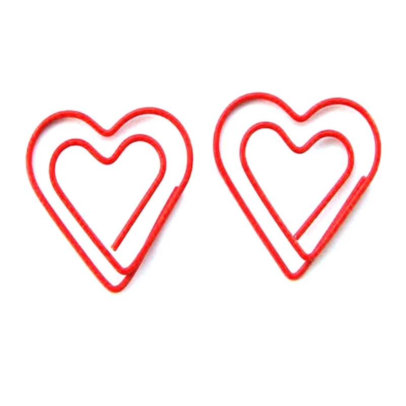 100Pieces Heart Paperclips Heart-shape Paper Clamps File Clips Book Page Divider