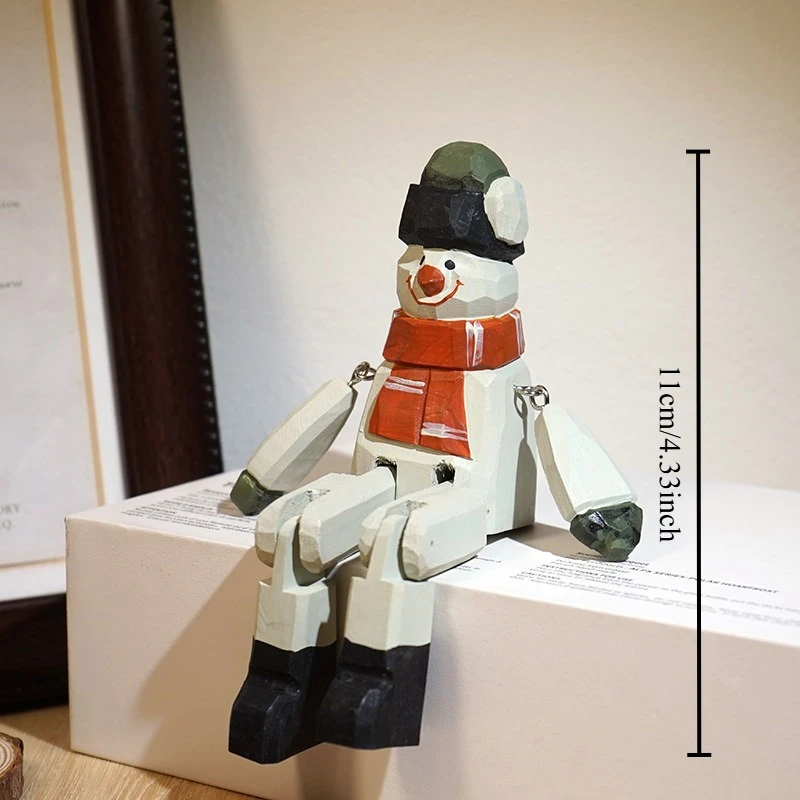 1 PC Cute Long Legged Snowman Handmade Wood Carving Figurine Fun Creative Ornament Desk Bookcase Home Decoration Birthday Gift