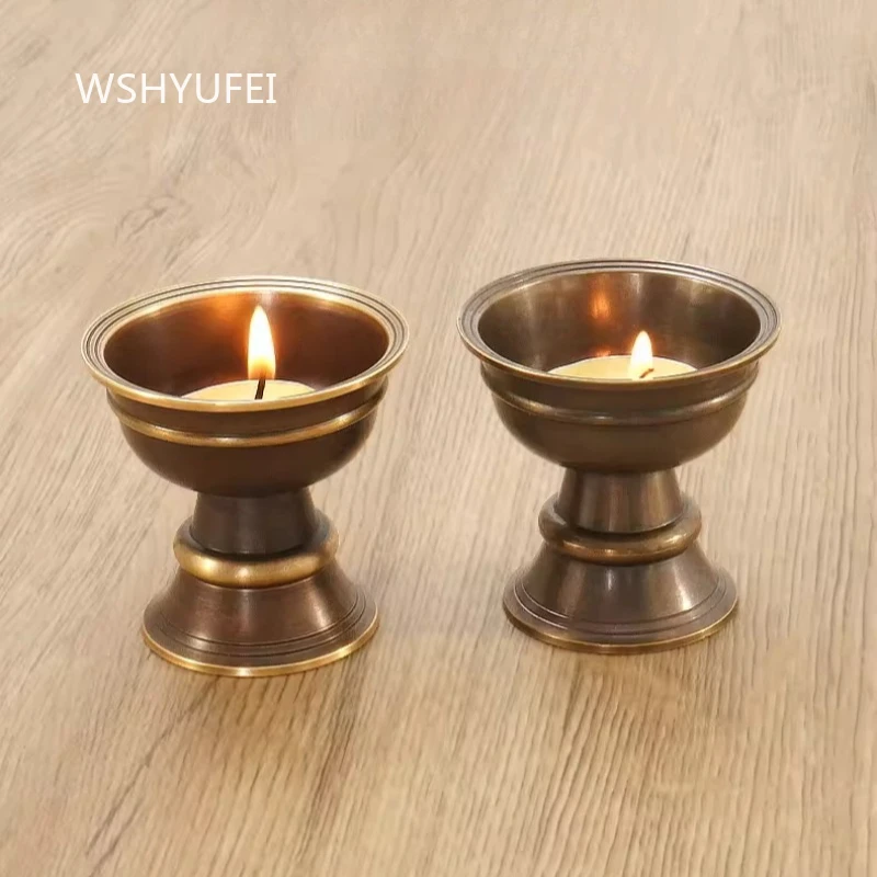 1pc High Foot Pastry Oil Lamp Holder Metal Thickened Offering Lamp Ornament Religious Supplies Household Tibetan Lamp Bases