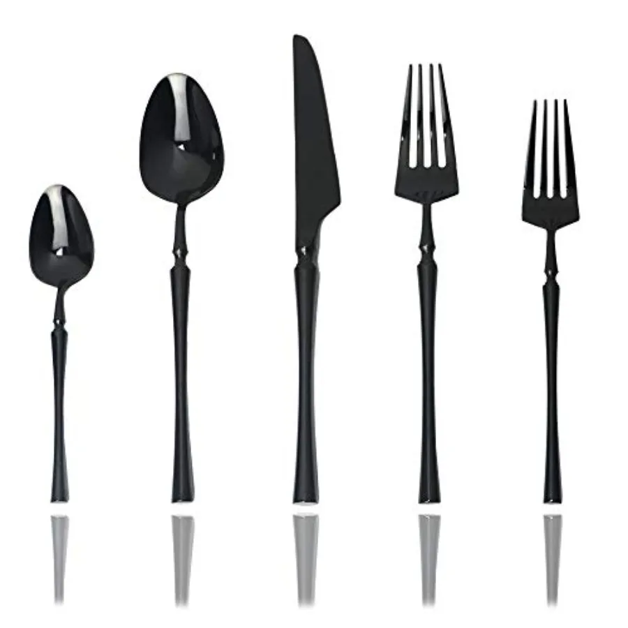 

Набор столовых приборов из 20 предметов из нержавеющей стали 18/10, черный, для 4 персон, с зеркальной полировкой, с ножами, вилками и ложками, прочный, черный, для сервировки стола