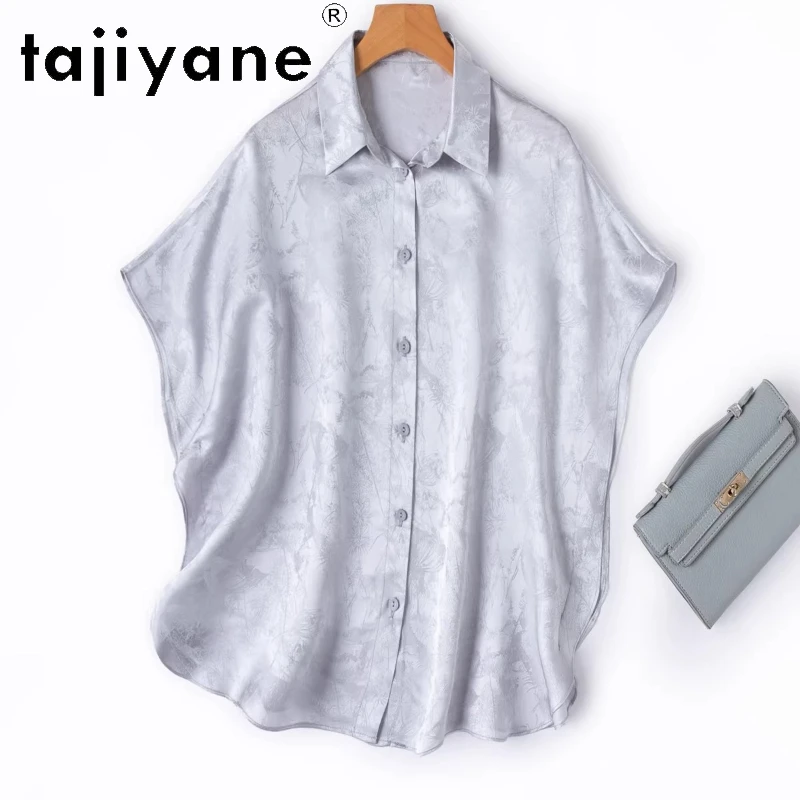 

TAJIYANE 100% Mulberry Silk Shirt Women Batwing Sleeves Shirts Real Silk Jacquard Satin Summer Tops Woman Clothes 2026 рубашка