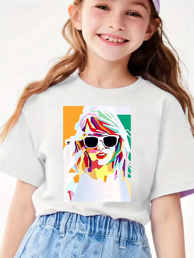 Colorful Figure Graphic Print Cotton T-shirt,  Casual Creative Trendy  Short Sleeve Crew Neck Top For Summer