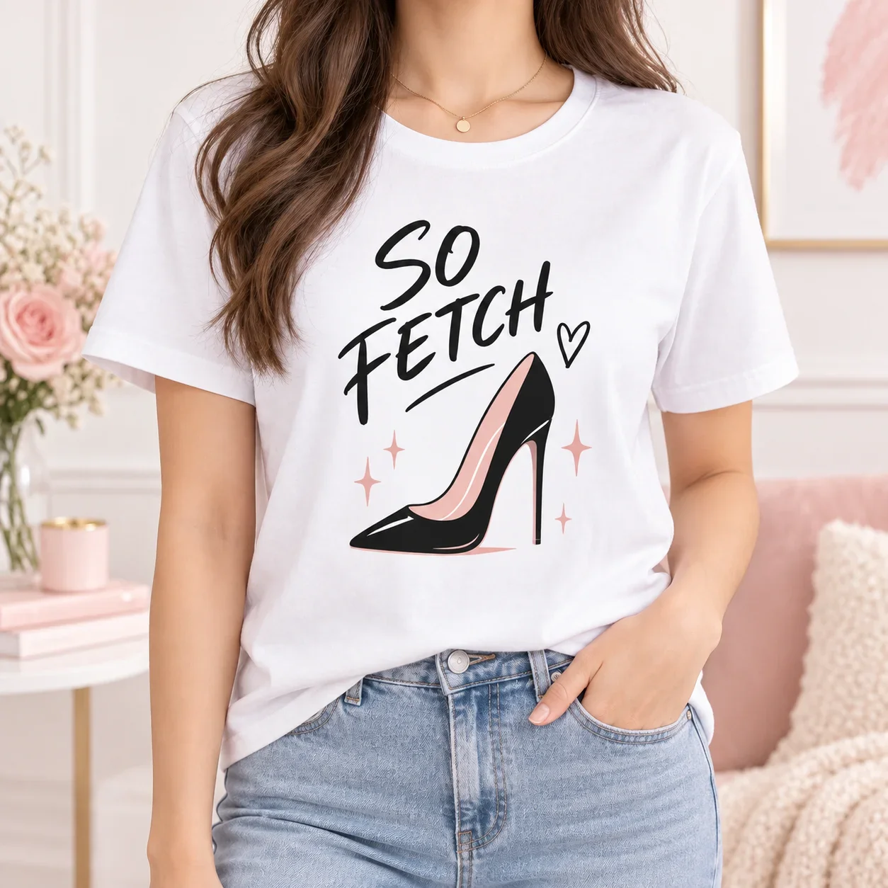 Women T-Shirt So Fetch Graphic Tee Mean Girls Quote High Heel Print Casual Summer Top