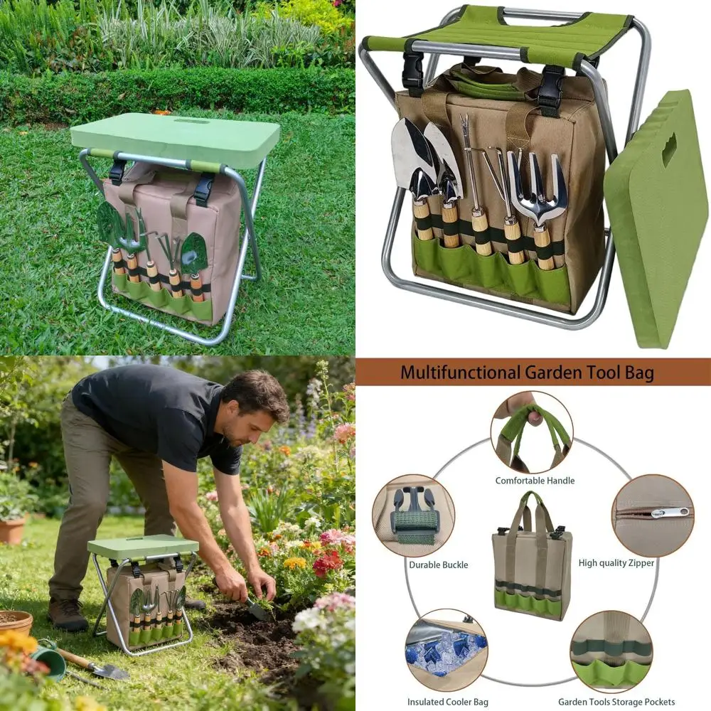 

Прочная садовая подставка-сиденье для колен с просторной подушкой для колен и карманами для инструментов для любителей садоводства