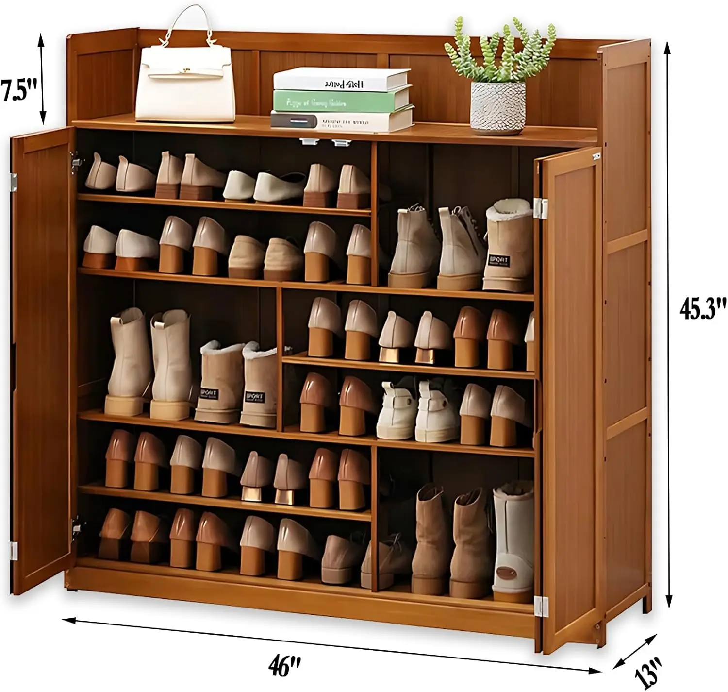 7-Tier Bamboo Shoe Cabinet with Doors, 24 Pairs Freestanding Shoe Rack for Closet, Shoe Storage Cabinet for Entryway, Shoes