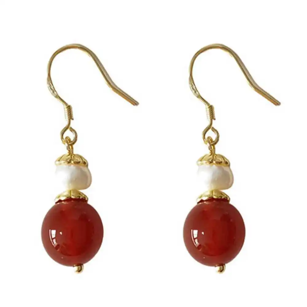 Fashion 12MM Natural Red Agate beads Baroque pearl Earrings Women Party Lucky Classic Diy Jewelry Aquaculture