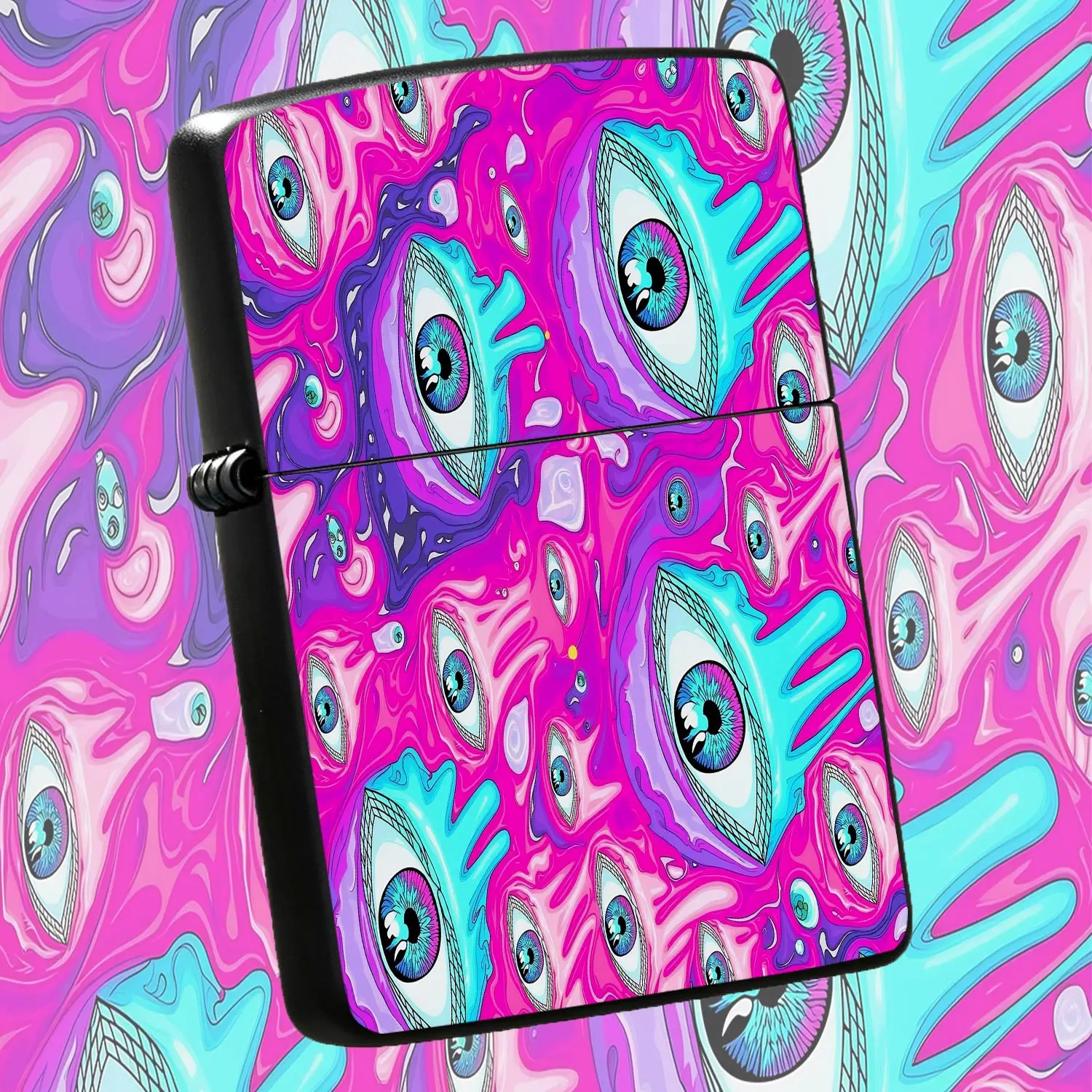 Psychedelic All-Seeing Eye Lighter Neon Cyber Vibrant Magenta Cyan Swirl Art Pattern Stylish Portable Pocket Accessory Ideal For Daily Casual Multiple Scenarios Use Unique Aesthetic Trendy Decorative Carry-On Item A Humorous And Interesting