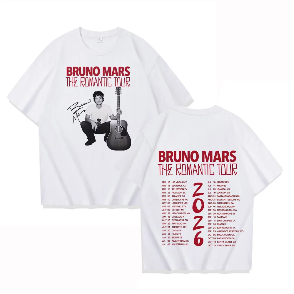 Rapper Bruno Mars Romantic Tour 2026 Graphics Tees Men Women T-shirts Short-sleeved High Quality Cotton Hip-hop O-Neck T-shirts