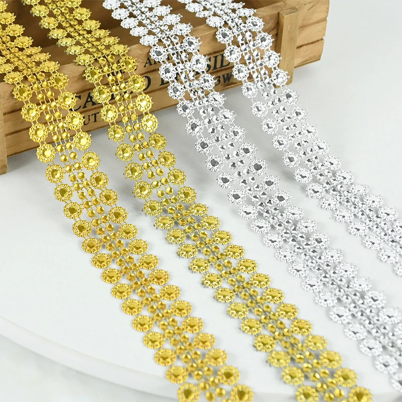 2-5Yards Faux Diamond Ribbon Mesh strass Wrap Crystal Gold Silver nastri artigianali per cucire fai da te Roll Flower Gift Wrapping Decor