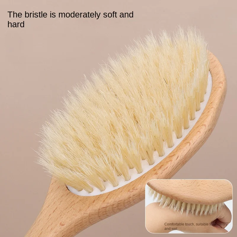 Bathroom Bath Brush  Bath and Back Rub Solid Wood Brush  Bath Brush Long Handle Pig Hair Brush