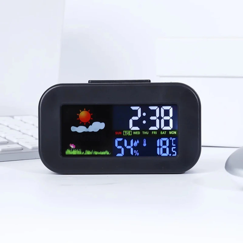 ABFU-Weather Station Clock With Color Display Temp&Humidity Monitor Backlit For Kids Teens Students - Bedroom Dorm Desk