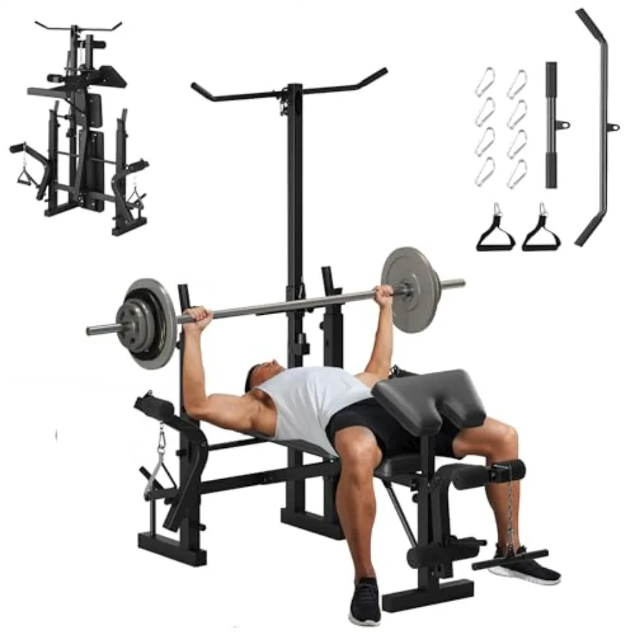 

Home Gym Strength Training Bench Set: 7-in-1 Adjustable Weight Bench with Leg Extension/Curl Preacher Curl Pad Foldable Steel F