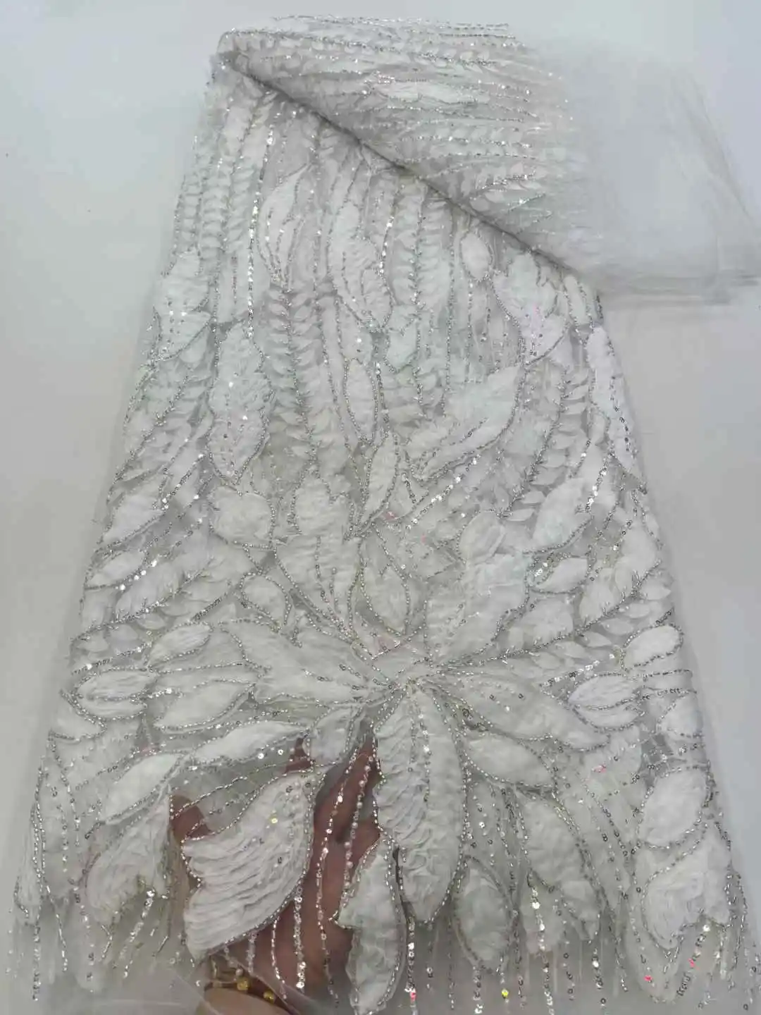 Африканские нигерийские бусы, элегантная 3D вышитая ткань, французская тюлевая кружевная ткань с блестками для вечеринки, свадьбы