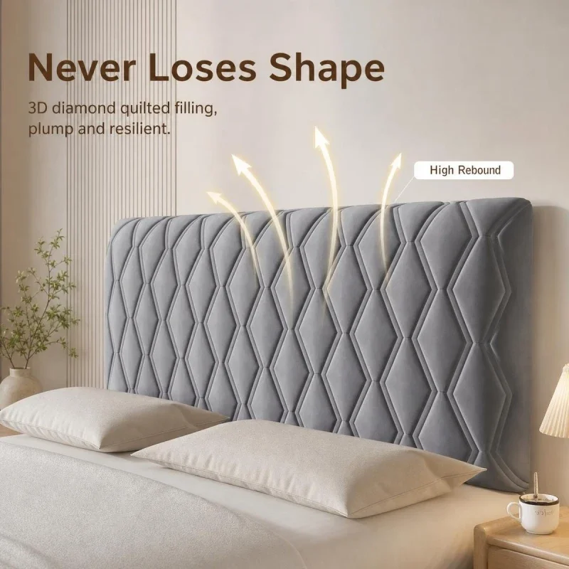 Thick Velvet Headboard Slipcover Elastic Stretch Bed Headboard Cover Diamond Quilted Backrest Protector for Bedroom Home Decor 2
