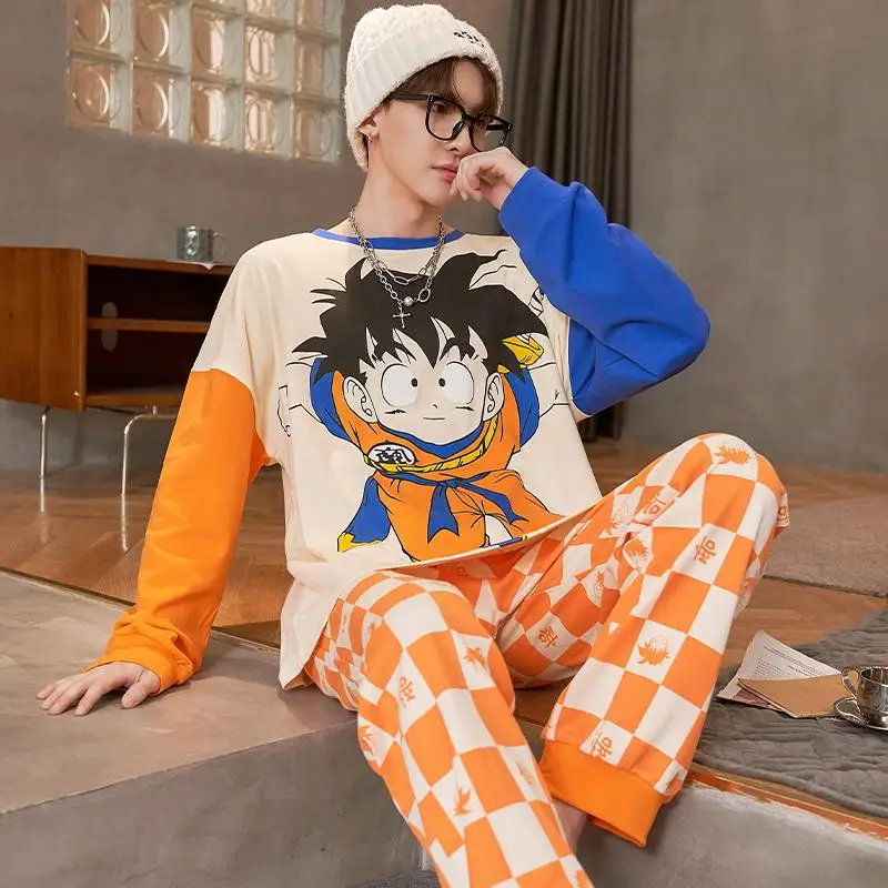 Pijamas Dragon Ball Sun Wukong para hombre, conjunto de ropa de casa de dibujos animados para estudiantes de secundaria y adolescentes de algodón de manga larga para primavera y otoño