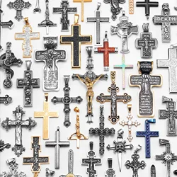 Variety Cross Necklaces 316L Stainless Steel Men Personalized Crosses Pendants Chain Religion Hiphop Rap for Couple Jewelry Gift