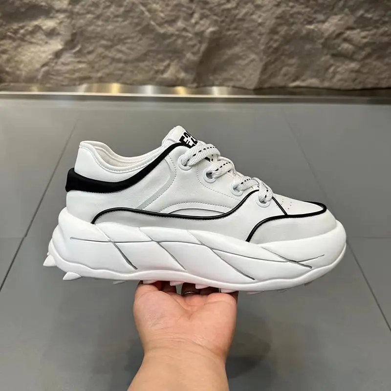 Spring 2024 New Height Increasing Lightweight Shock Absorption round Head Soft Bottom Comfortable Sports Casual Daddy Shoes Men