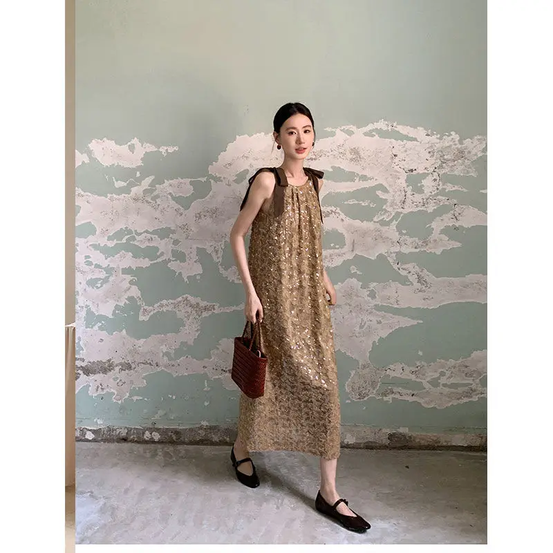

Dress for Women Summer High-end French Elegant Style Temperature Designed Niche Chic Texture Contrasting Color Suspender Dress