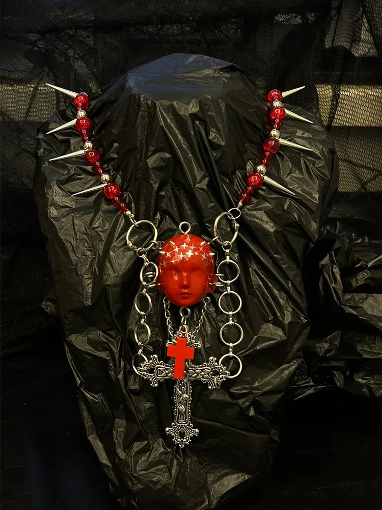 ZHUHE Face Doll Necklace Set New Gothic Style Jewelry Party Gift For Women And Men