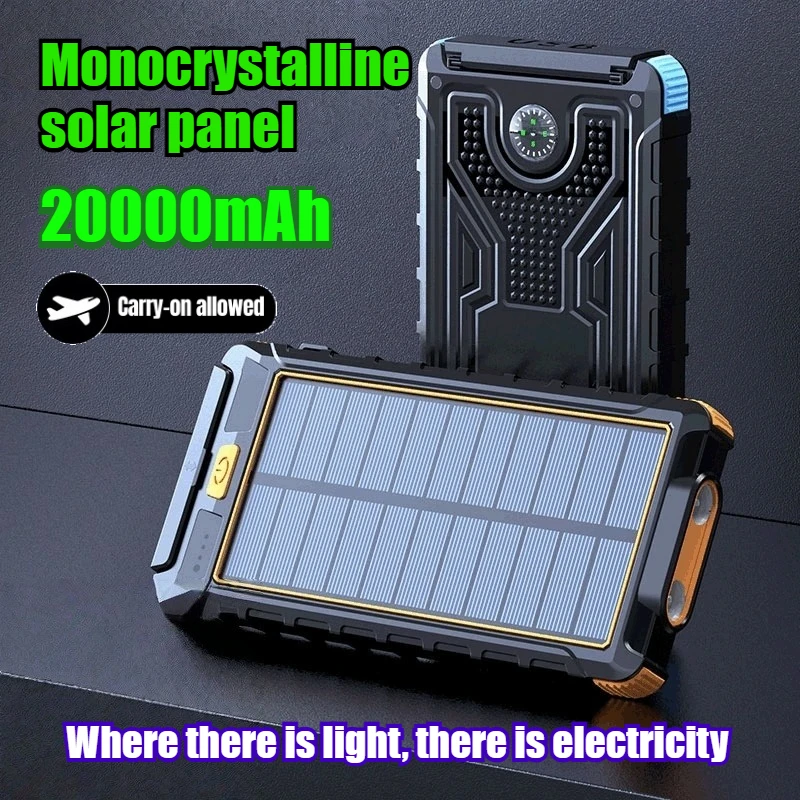 

20000mAh Solar Portable Power Bank with Outdoor Compass and Bright LED Flashlight compatible with all series of smartphones