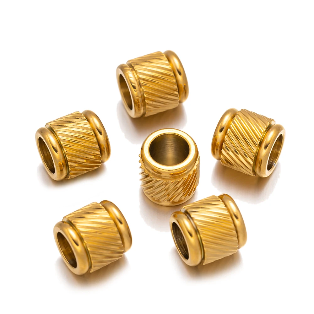 

10pcs Stainless Steel Gold Color Ridged Cyclinder Texture Spacer Loose Beads for DIY Bracelets Necklaces Jewelry Making Findings