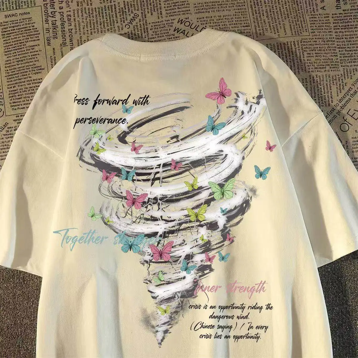 American Style Trendy Brand vintage Color Butterfly Printing Couple's T-shirt Men and Women Teenagers