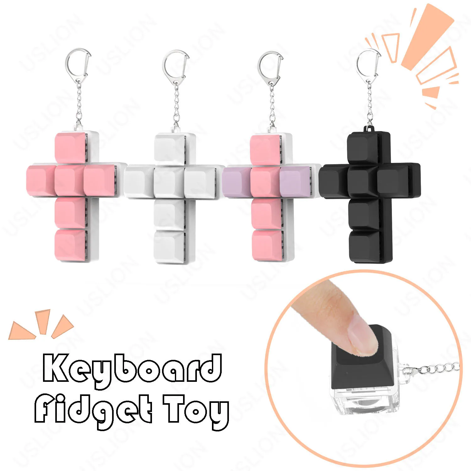 6 Keys Cross Shape Finger Button Anti-stress Toys Mechanical Keyboard Keycaps Office Decompression Calming Keychain