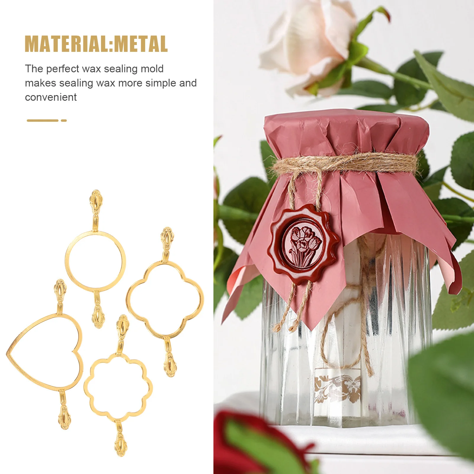 

4Pcs Metal Wax Seal Molds Round Floral DIY Stamping Tools for Envelope Seal Wedding Party Gift Wrap Molds