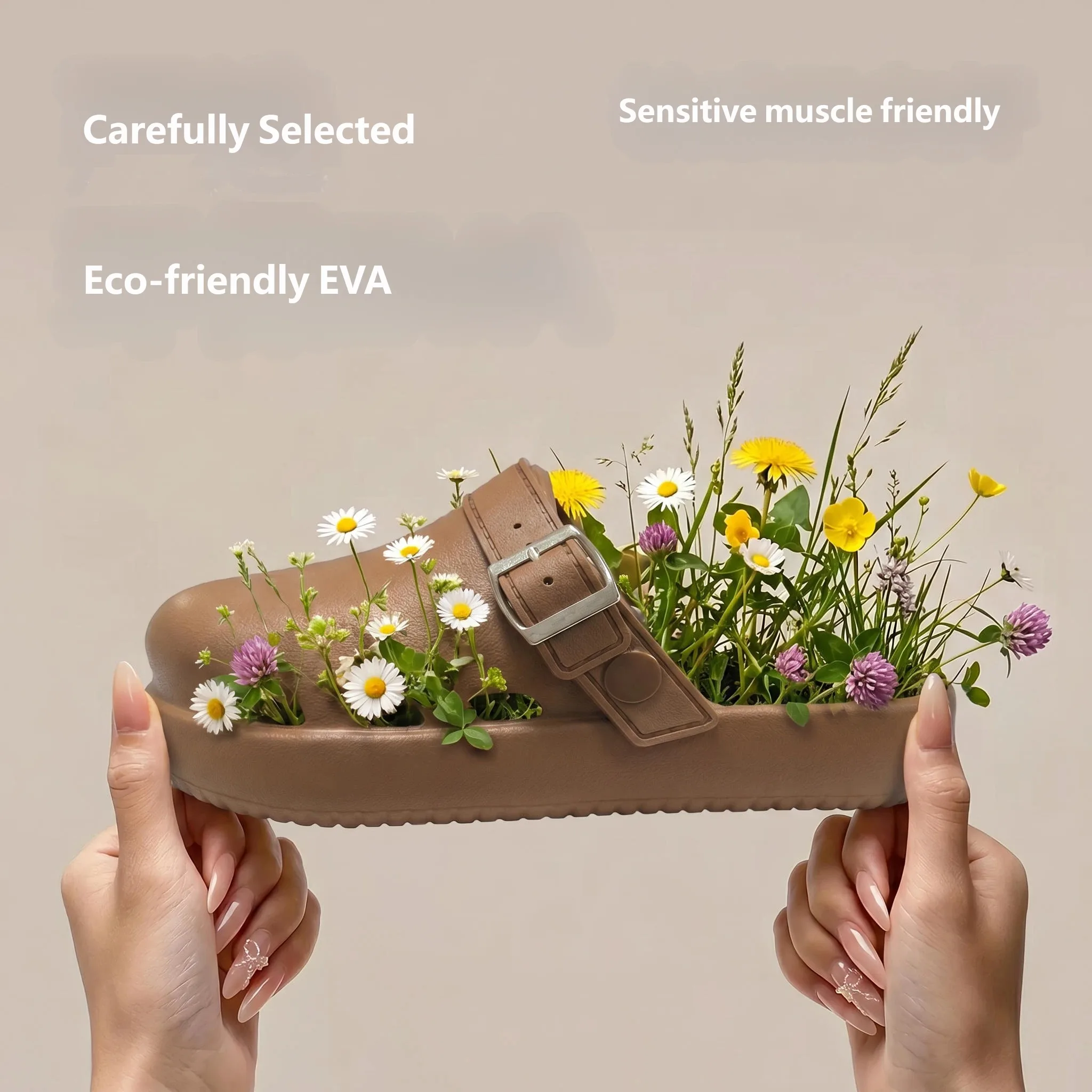 Neue atmungsaktive EVA-Clogs für Damen, klobige Plateau-Sandalen mit Hohldesign, verstellbarer Schnalle, weich und bequem, für drinnen und draußen geeignet. – Detail 5