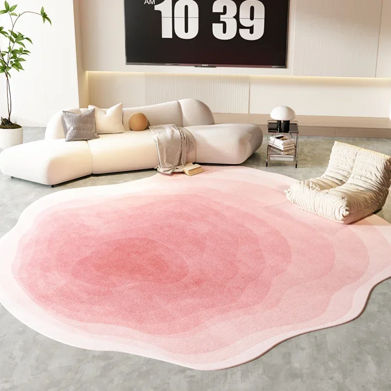 Ins Style Living Room Decoration Pink Carpet Irregular Shape Rugs for Bedroom Fluffy Soft Plush Bedside Mat Luxury Cloakroom Rug