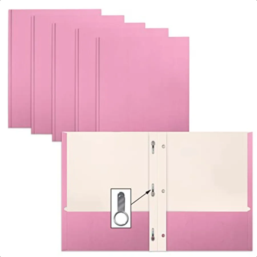 

Pink Paper 2 Pocket Folders with Prongs 50 Pack Matte Texture Letter Size Paper Folders 50 Pack with etal Prong Fastener Clips