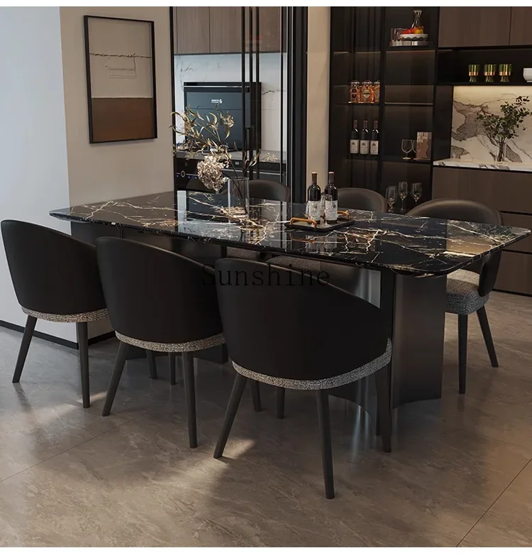 

Light luxury marble dining table Italian minimalist rectangular household, combined small apartment with a sense of high class