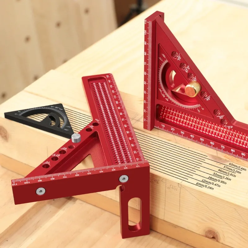 Aluminum Alloy Multi‑Angle Woodworking Square Ruler 2‑in‑1 Marking Measuring Positioning Gauge