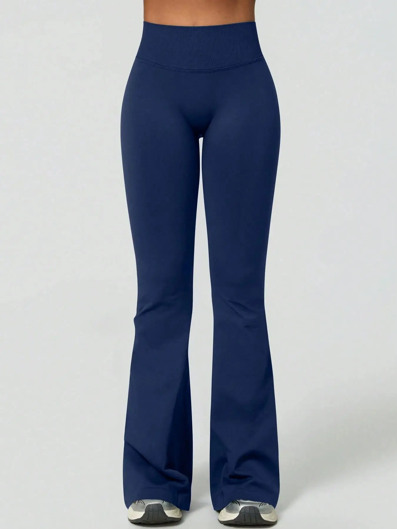 Damen High-Waist Flare Yoga-Hose, Einfarbig, Nahtlos, Breiter Bund, Weites Bein für Fitness, Laufen, Workout – Detail 10