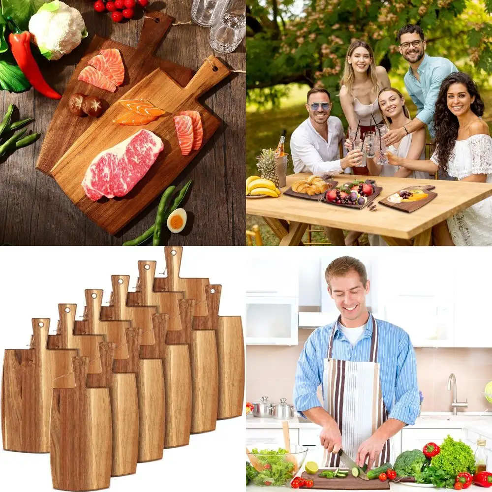 

Set of 12 Acacia Wood Charcuterie Boards with Handle, Laser Engraved, Ideal for Kitchen, Chopping, Cheese, Mother's Day, Wedding