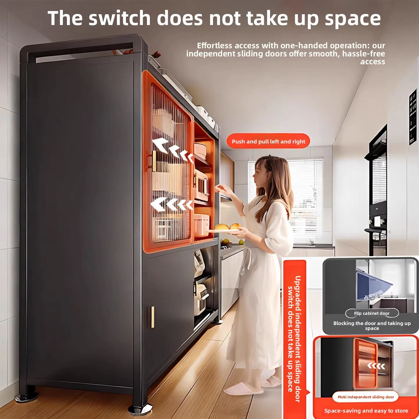 #Steel Kitchen Sliding Door Multi-Layer Floor-Standing Storage Cabinet for Living Room and Dining Side Cupboard