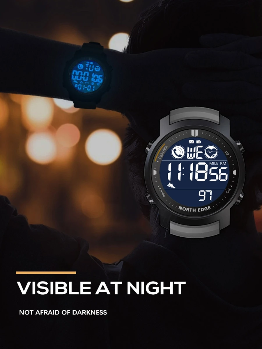 NORTH EDGE ساعة ذكية للرجال مراقب معدل ضربات القلب مقاوم للماء 50 متر السباحة الجري الرياضة عداد الخطى ساعة توقيت Smartwatch أندرويد IOS