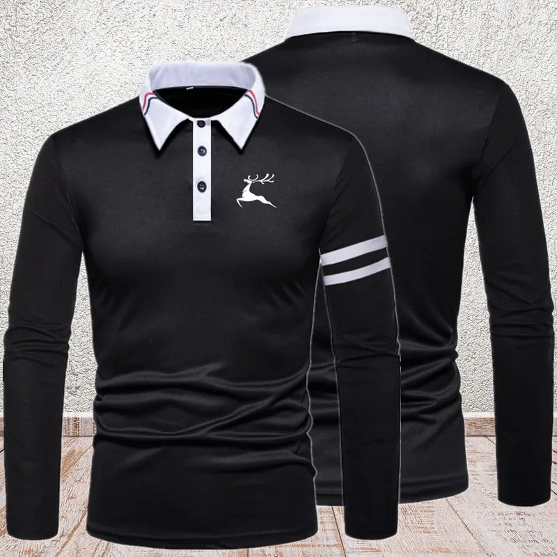 2024 New Men\'s Long sleeved Casual Slim Fit Polo Shirt Fashion Printed Long sleeved Shirt