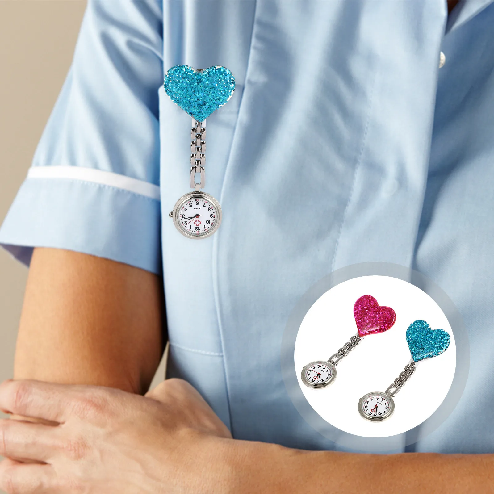 

2 шт. Изысканные карманные часы для медсестер в форме сердца, высококачественный сплав и стекло, точное измерение времени, медицинский аксессуар для женщин
