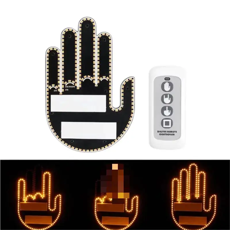 1 Set Car Finger Light with Remote Control Cool Funny Car Interior Light Finger Up LED Middle Finger Hand Lamp Car Accessories