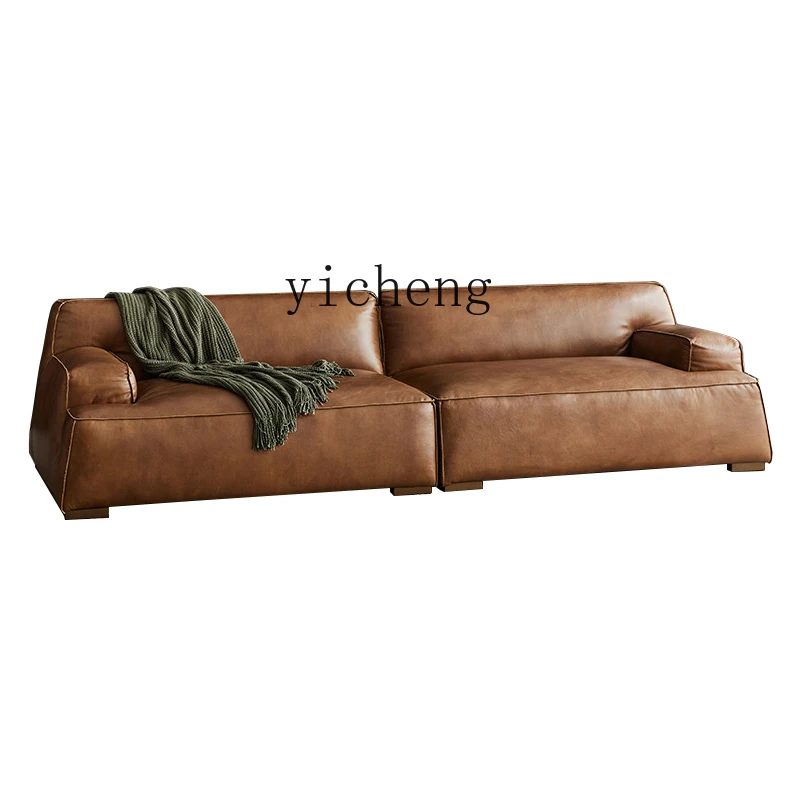 Zf Minimalist Leather Sofa Small Apartment Light Luxury Three-Seat Straight Row Living Room Leather Sofa