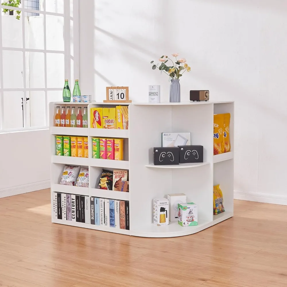 

Retail Counter,L Shaped Reception Desk for Retail Stores,Modern Checkout Counter with Storage Cabinet, Lockable Drawer, Display