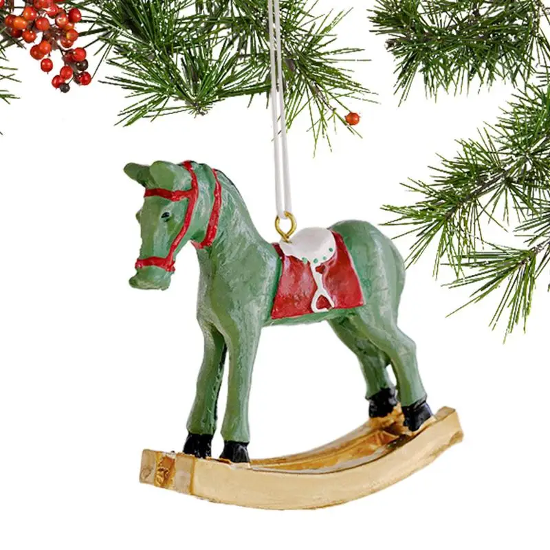 Mini Resin Ornaments For Christmas Tree Pendant Painted Horse Collectible Figurines Horse Pendants DIY Crafts Resin Christmas