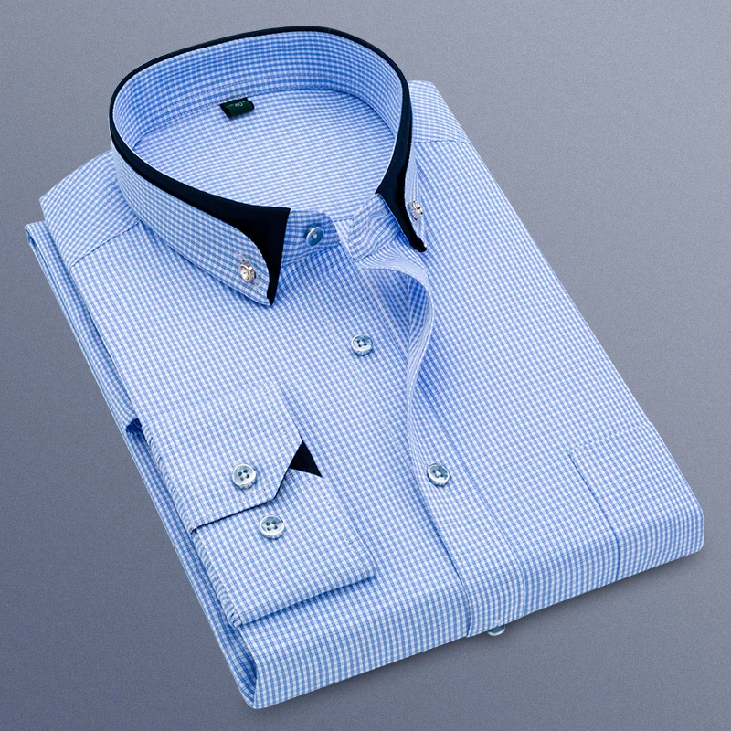 Men Striped Long-Sleeved Shirt Men Non-Ironing Anti-Wrinkle Shirts Male Breathable Business Casual Fashion Slim Fit Shirt