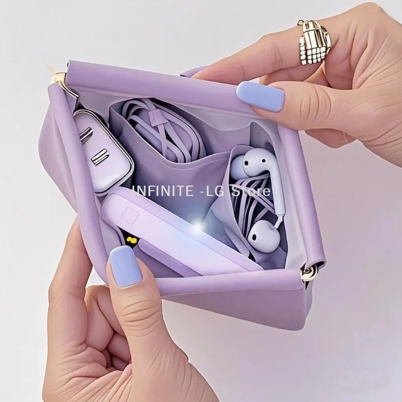 Storage Bag With Automatic Closure Wired Headphone Storage Bag PU Coin Purse Mini Portable Lipstick And Makeup BagINFINITE -LG