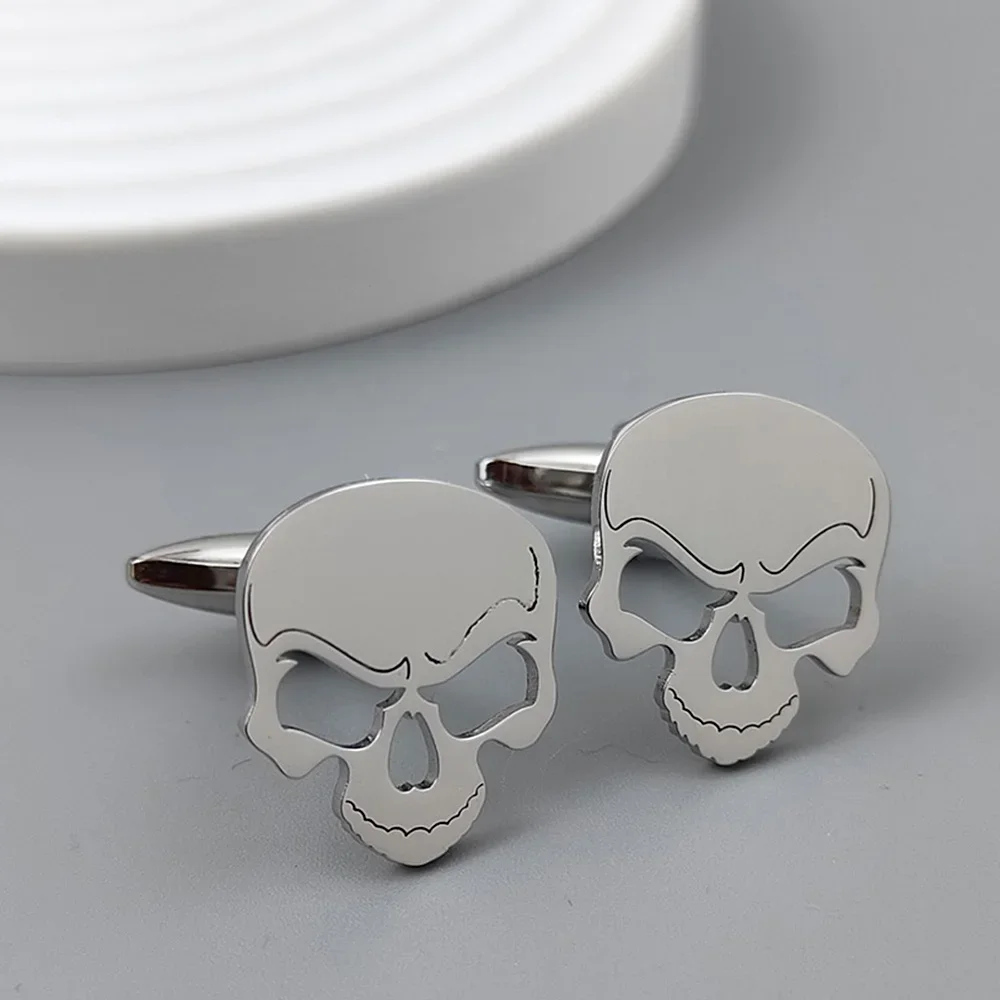 Stainless Steel Skull Cufflinks for Mens Fashion Jewelry Suit Shirt Sleeve Cuff Links Buttons Halloween Father's Day Gifts