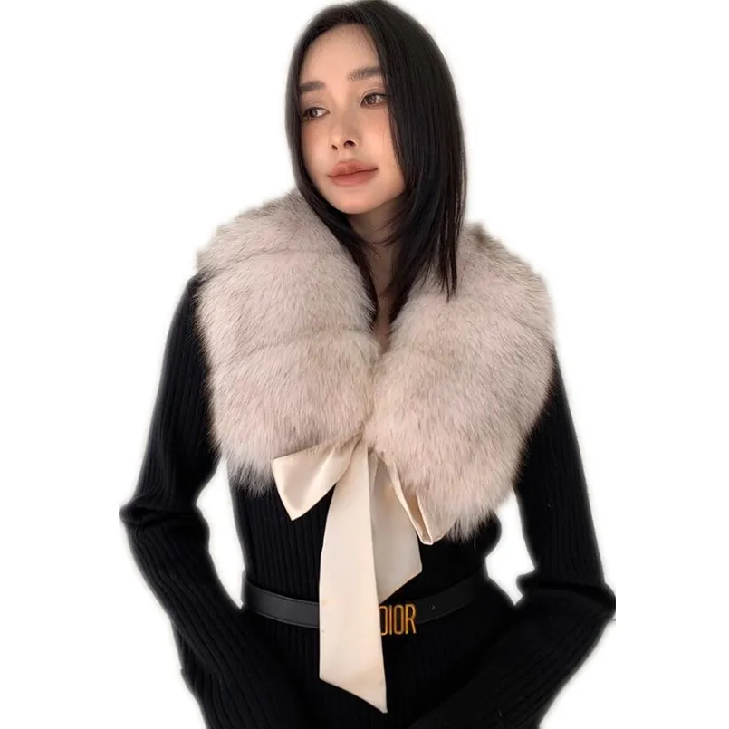 New Winter Women Genuine Fox Fur Scarf with Ribbon Wedding Fur Wraps Bridal Evening Party Shrug