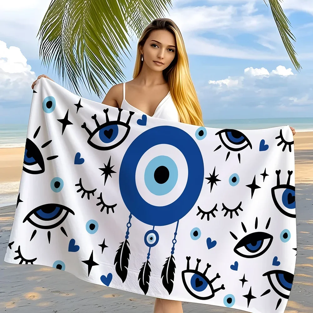 1 Pc Travel Holiday Essential Gift Swimming Pool Towel Evil Eye Pattern Beach Bath Towel Camping Adult Women Men Beach Necessiti