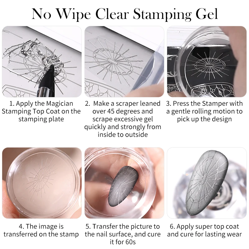 BORN PRETTY 5ml Magician Stamping Top Coat No Wipe Clear Stamping Gel ใช้เล็บผงโปร่งใสเล็บปั๊มเคลือบเงา