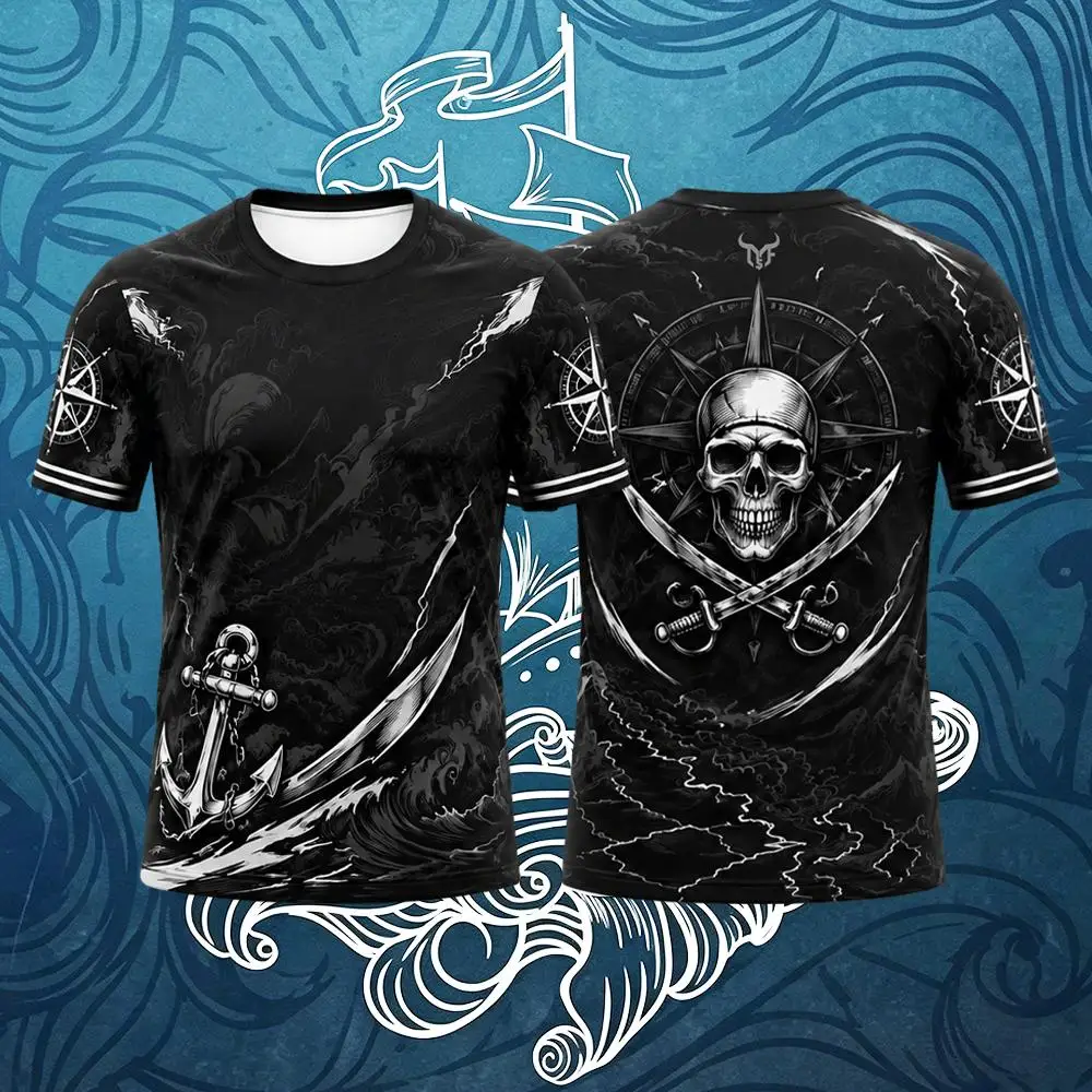 New Vintage Nautical Style T-shirt Men's summer skull Anchor graphic O-neck short sleeve top Men's Gothic casual streetwear tee